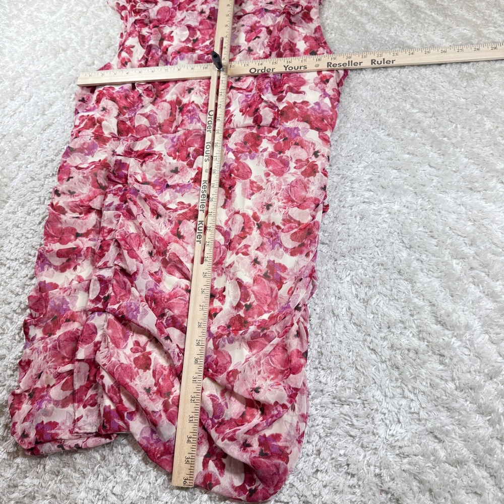Express Dress Women's XL Pink Floral Ruched Bodycon Party Cocktail Date Night - Picture 7 of 11